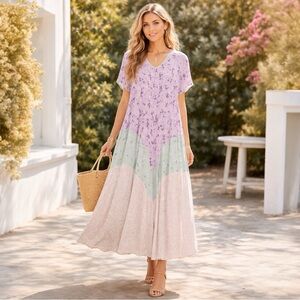 Vintage J.G. Hook Fairycore Floral Patchwork Maxi Dress Boho Cottagecore XL